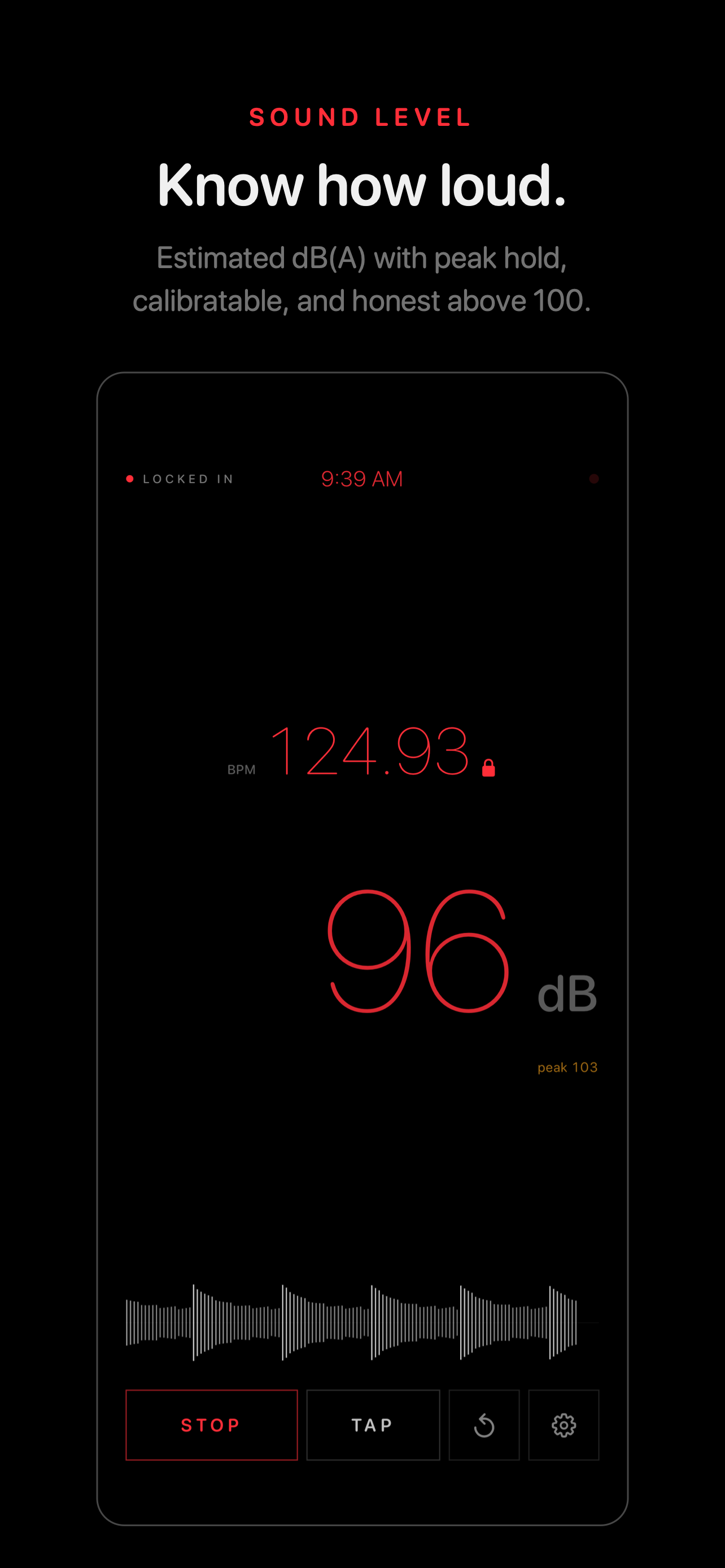 Booth Assist - Know how loud - estimated dB(A) with peak hold