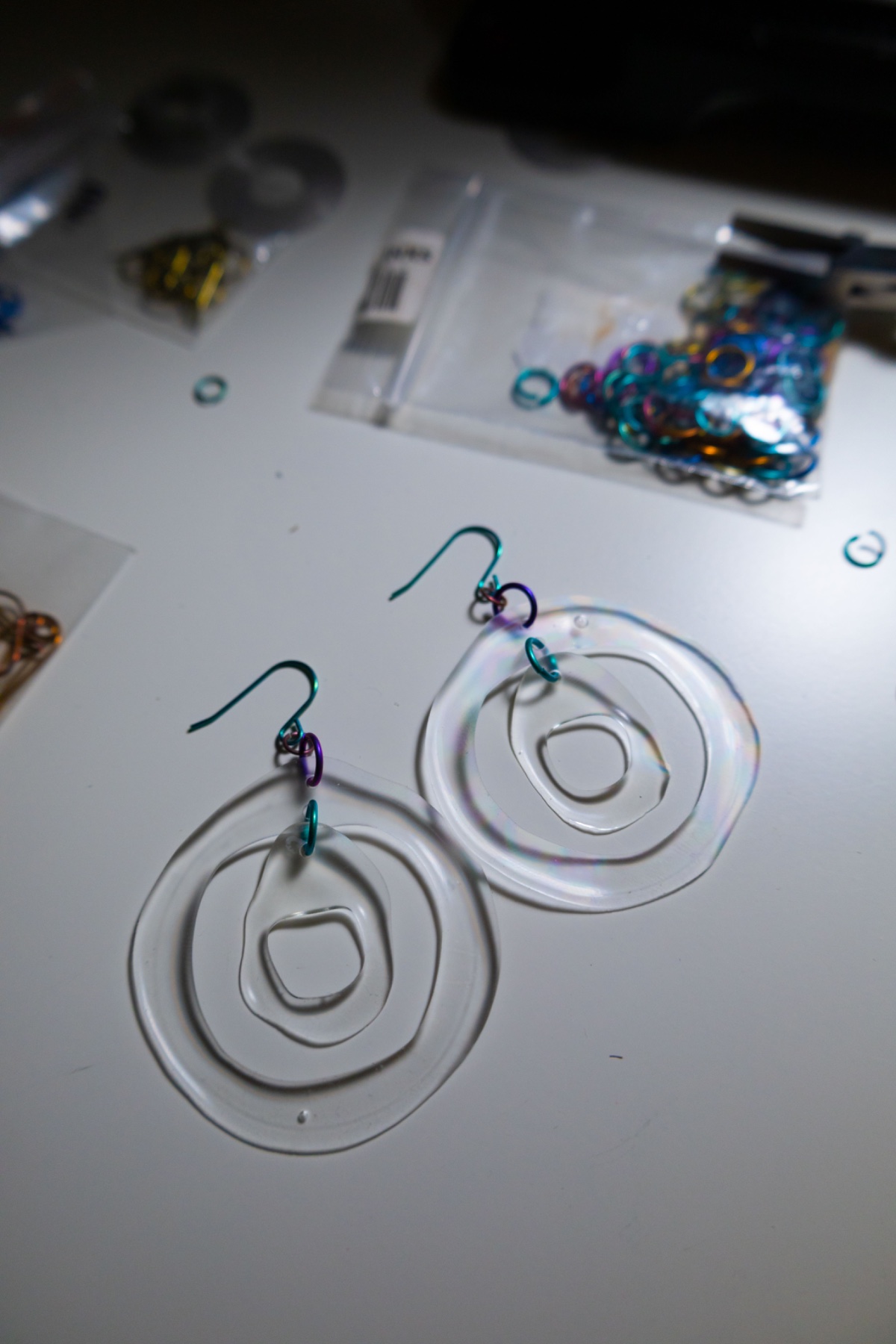 Diffraction Earrings - On the bench with the findings