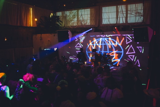 Mike Dunn - Crowd under the globe projection - photo by Drew Cornwall