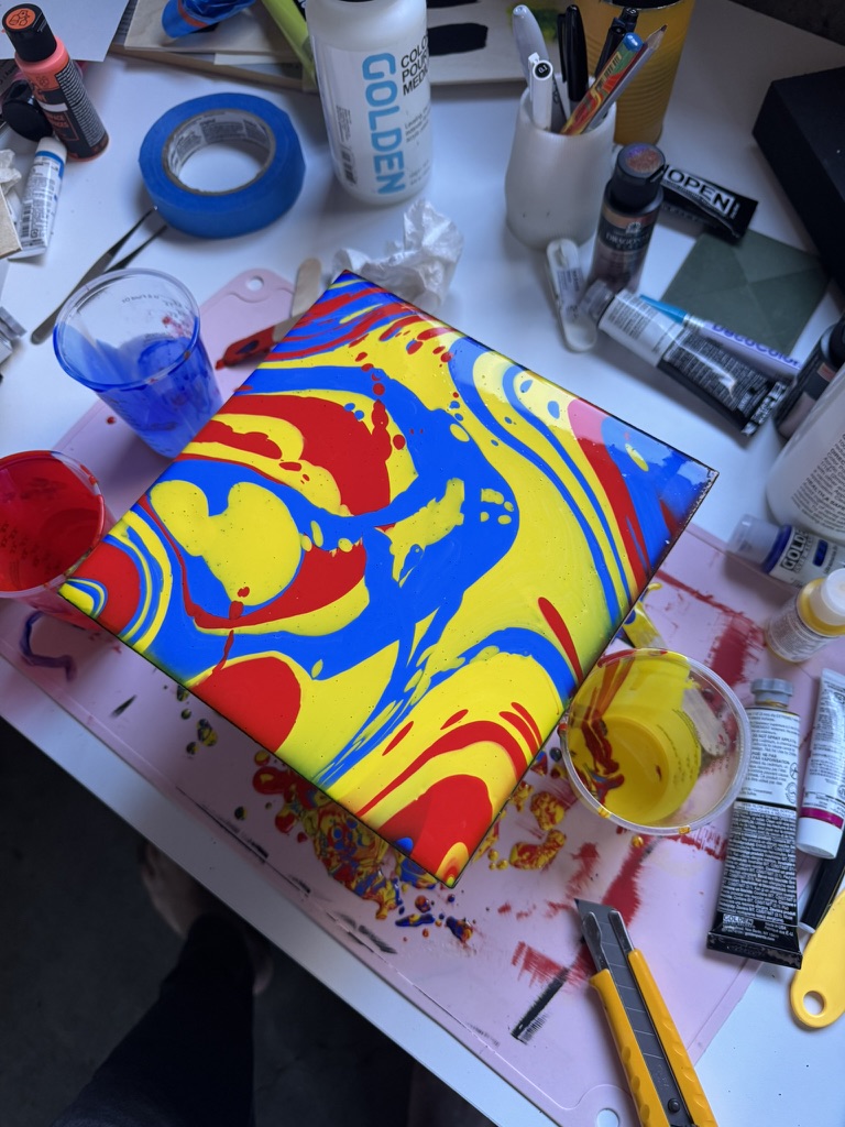 Acrylic Paint Pour - On the pour station