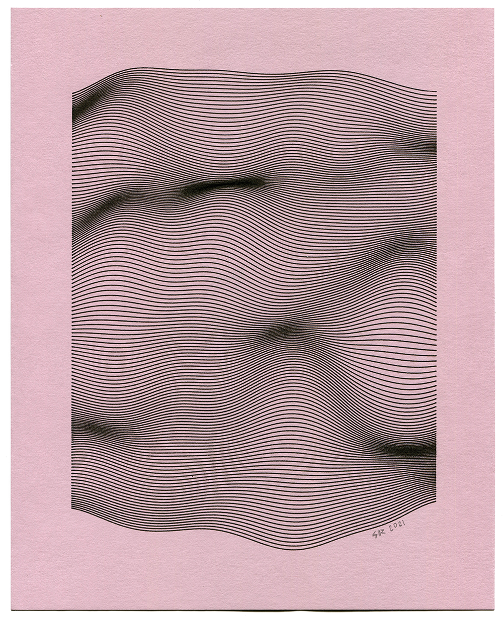 Pen Plotter Prints - Moiré line wave, black on pink