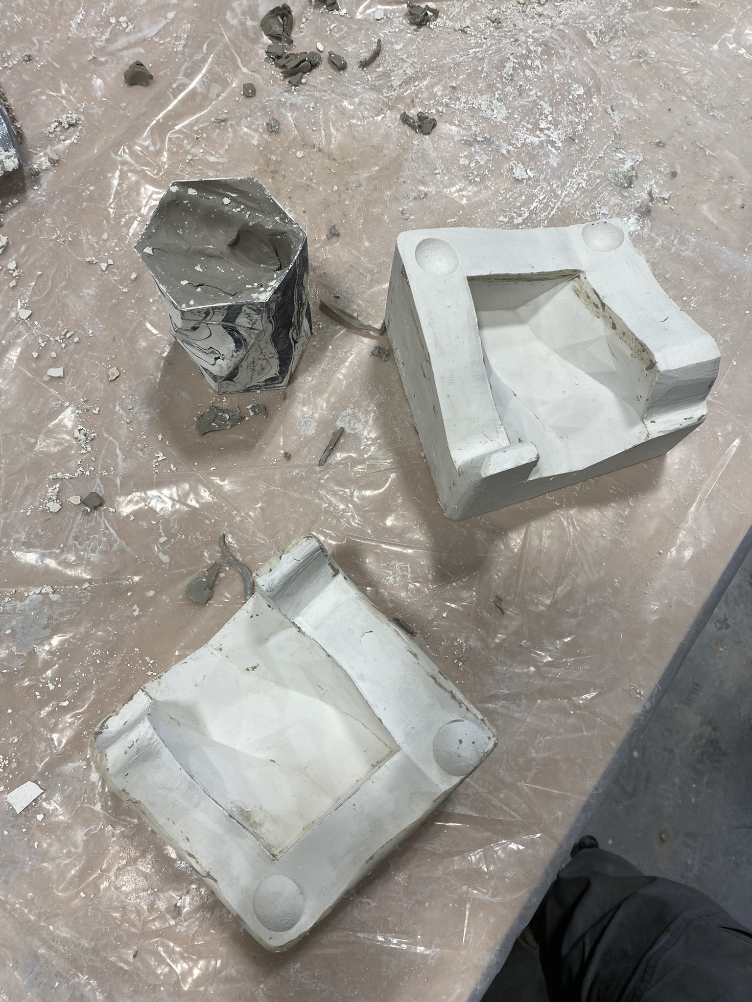 Slip-Cast Porcelain Tumbler - The two-part plaster mold, faceted negatives