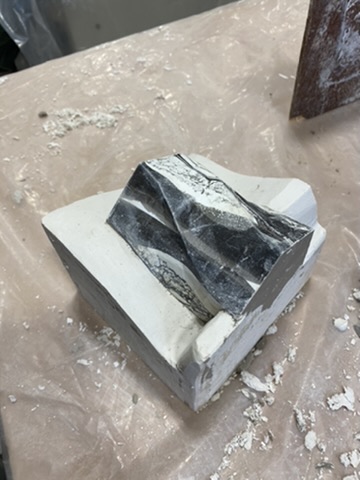 Slip-Cast Porcelain Tumbler - 3D-printed master seated in the plaster block